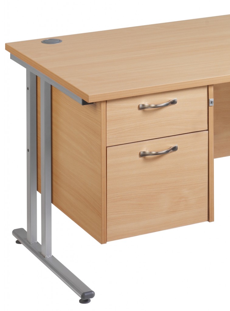 2 Drawer Fixed Pedestal - Silver Handle