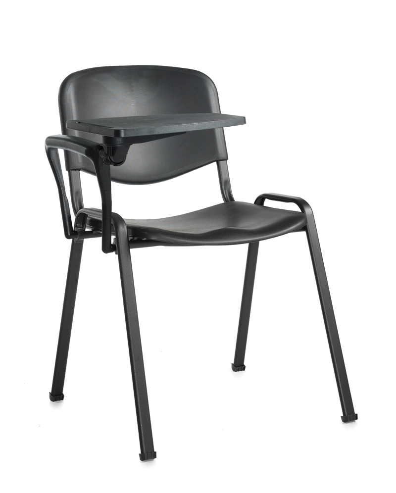 Taurus Plastic Black Frame Stacking Chair with Writing Tablet
