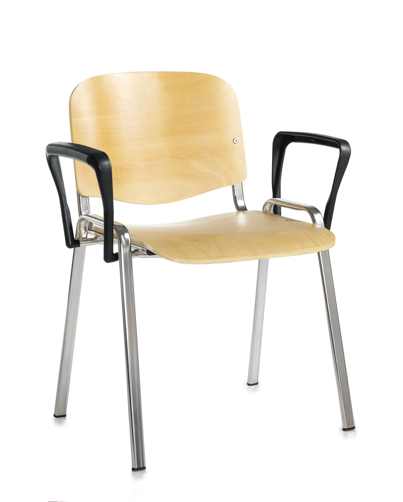 Taurus Wooden Chair Chrome Frame Stacking Chair with Fixed Arms