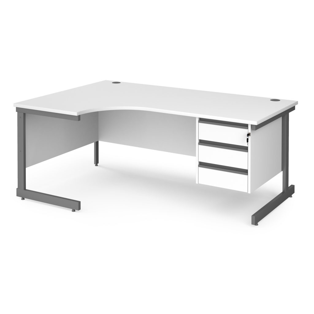 Left Hand Ergonomic Desk with Three Drawer Pedestal Office Furniture Warehouse