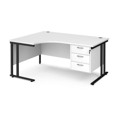 Left Hand Ergonomic Desks with Three Drawer Pedestal