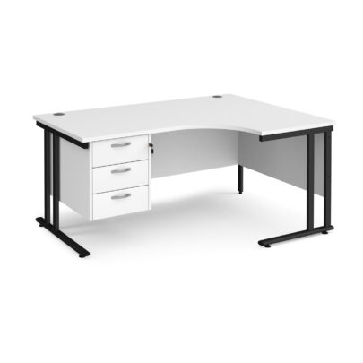 Right Hand Ergonomic Desks with Three Drawer Pedestal