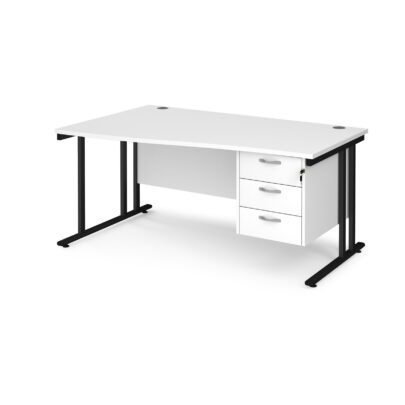 Left Hand Wave Desks with Three Drawer Pedestal