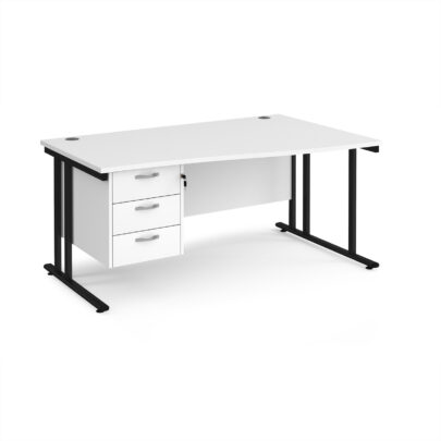 Right Hand Wave Desks with Three Drawer Pedestal